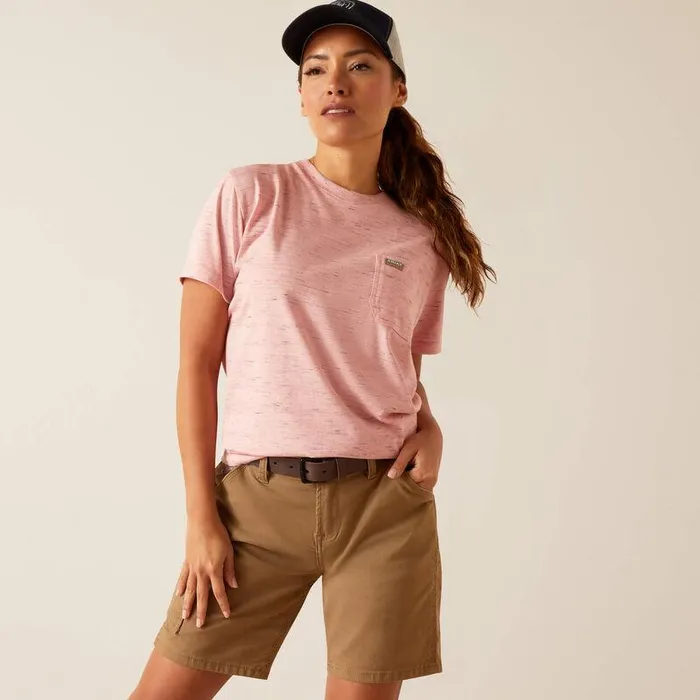 Women TShirts and Tops Ariat Rebar Cotton Strong Space Dyed TShirt Mauveglow Space Dye
