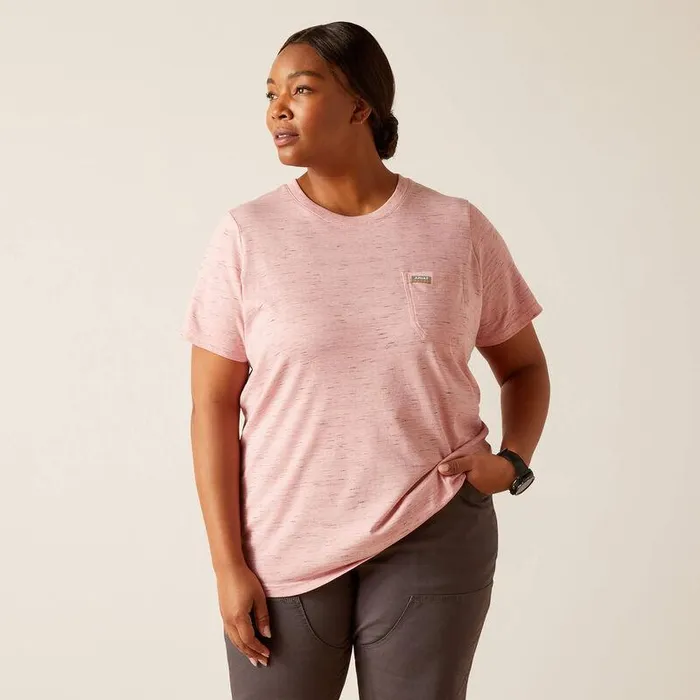 Women TShirts and Tops Ariat Rebar Cotton Strong Space Dyed TShirt Mauveglow Space Dye