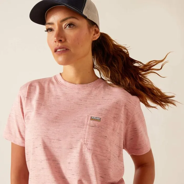 Women TShirts and Tops Ariat Rebar Cotton Strong Space Dyed TShirt Mauveglow Space Dye