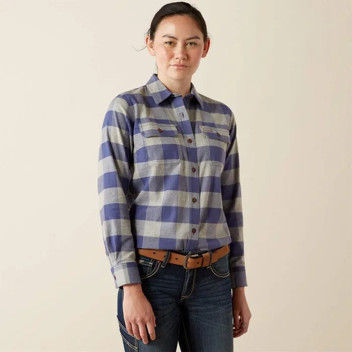 Women TShirts and Tops Ariat Rebar Flannel Tunic Blue Indigo