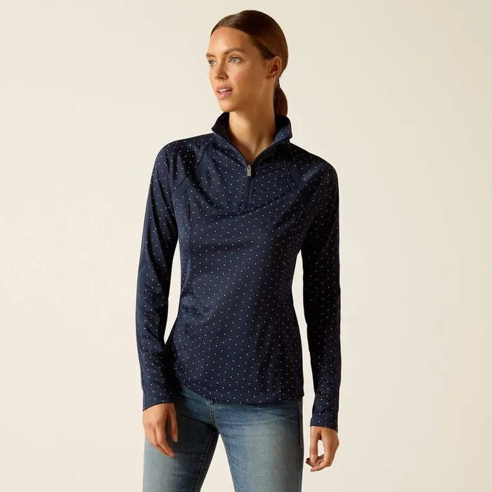 Women TShirts and Tops Ariat Sunstopper 30 14 Zip Baselayer Navy Dot
