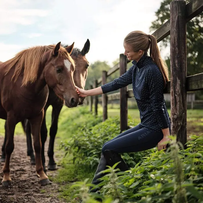 Women TShirts and Tops Ariat Sunstopper 30 14 Zip Baselayer Navy Dot Women TShirts and Tops Ariat Sunstopper 30 14 Zip Baselayer Navy Dot