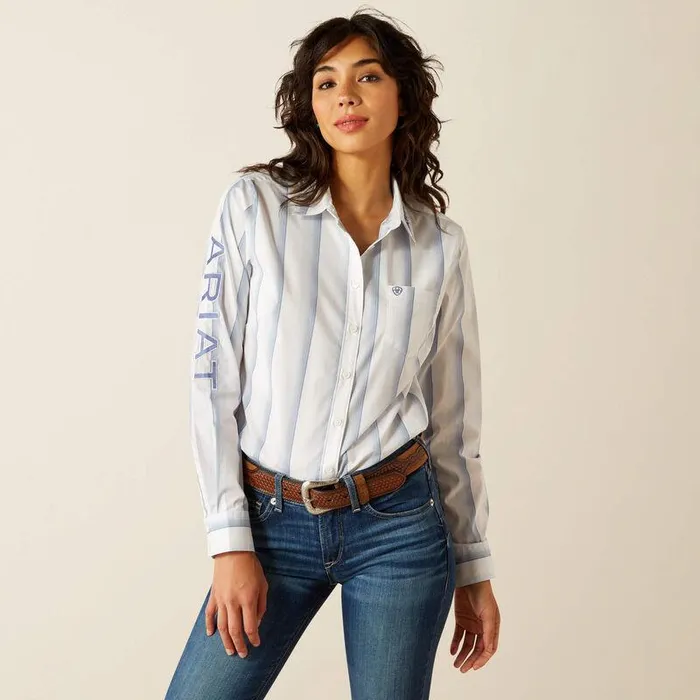 Women TShirts and Tops Ariat Team Kirby Stretch Shirt Faded Ombre Blue Stripe