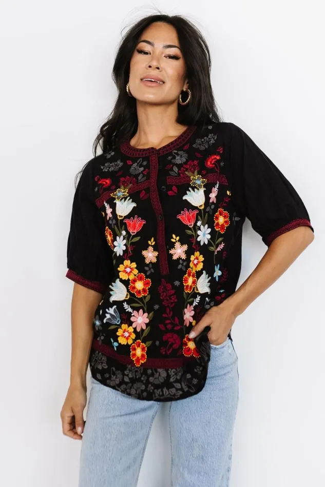Women Tara Embroidered Top Black Multi Baltic Born Blouses and Shirts