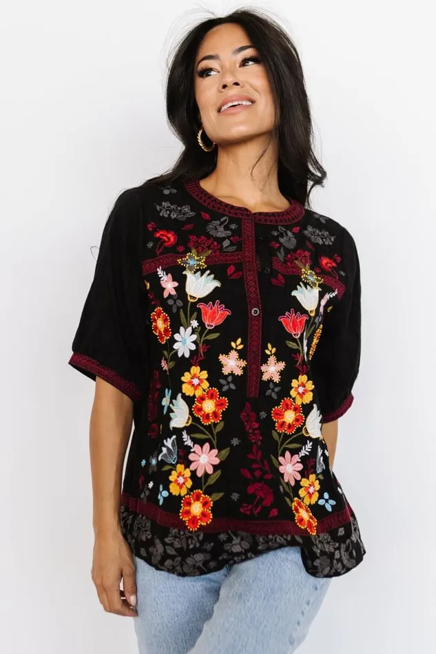 Women Tara Embroidered Top Black Multi Baltic Born Blouses and Shirts Women Tara Embroidered Top Black Multi Baltic Born Blouses and Shirts