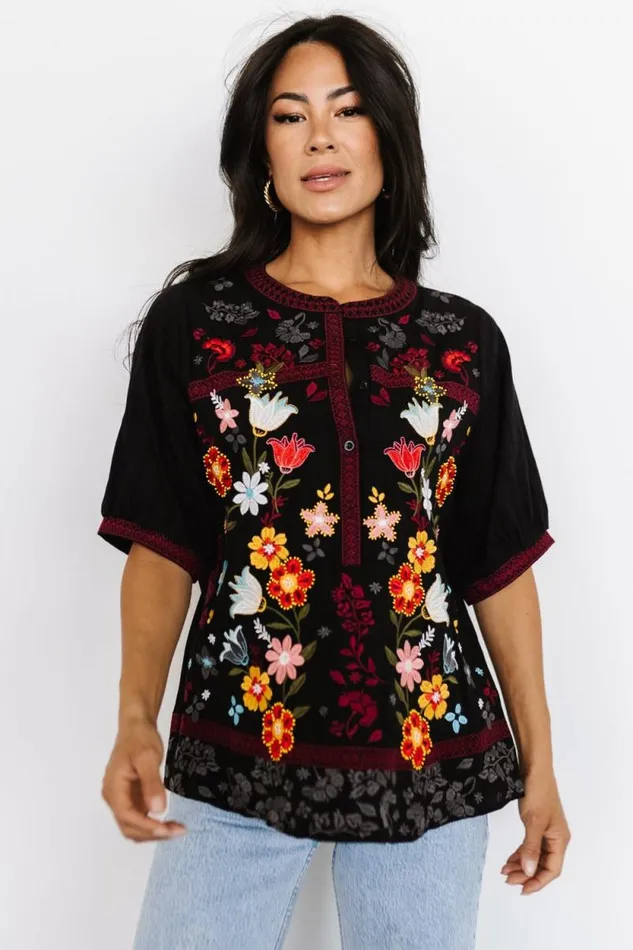 Women Tara Embroidered Top Black Multi Baltic Born Blouses and Shirts Women Tara Embroidered Top Black Multi Baltic Born Blouses and Shirts
