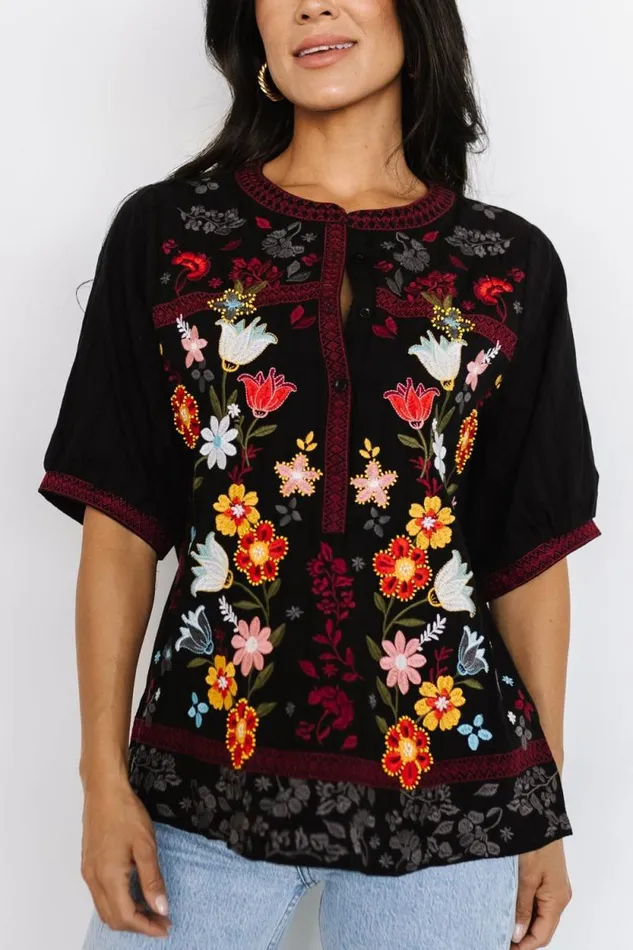 Women Tara Embroidered Top Black Multi Baltic Born Blouses and Shirts Women Tara Embroidered Top Black Multi Baltic Born Blouses and Shirts