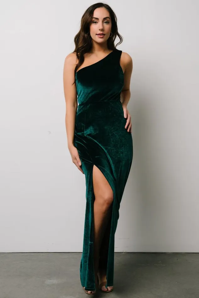 Women Tatiana Velvet One Shoulder Maxi Dress Emerald Baltic Born Maxi Dresses