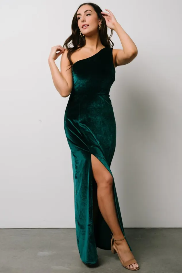 Women Tatiana Velvet One Shoulder Maxi Dress Emerald Baltic Born Maxi Dresses Women Tatiana Velvet One Shoulder Maxi Dress Emerald Baltic Born Maxi Dresses