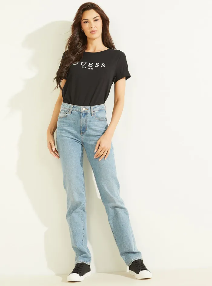 Women Tees and Tanks GUESS Eco Black 1981 Rolled Cuff Logo Tshirt Women Tees and Tanks GUESS Eco Black 1981 Rolled Cuff Logo Tshirt