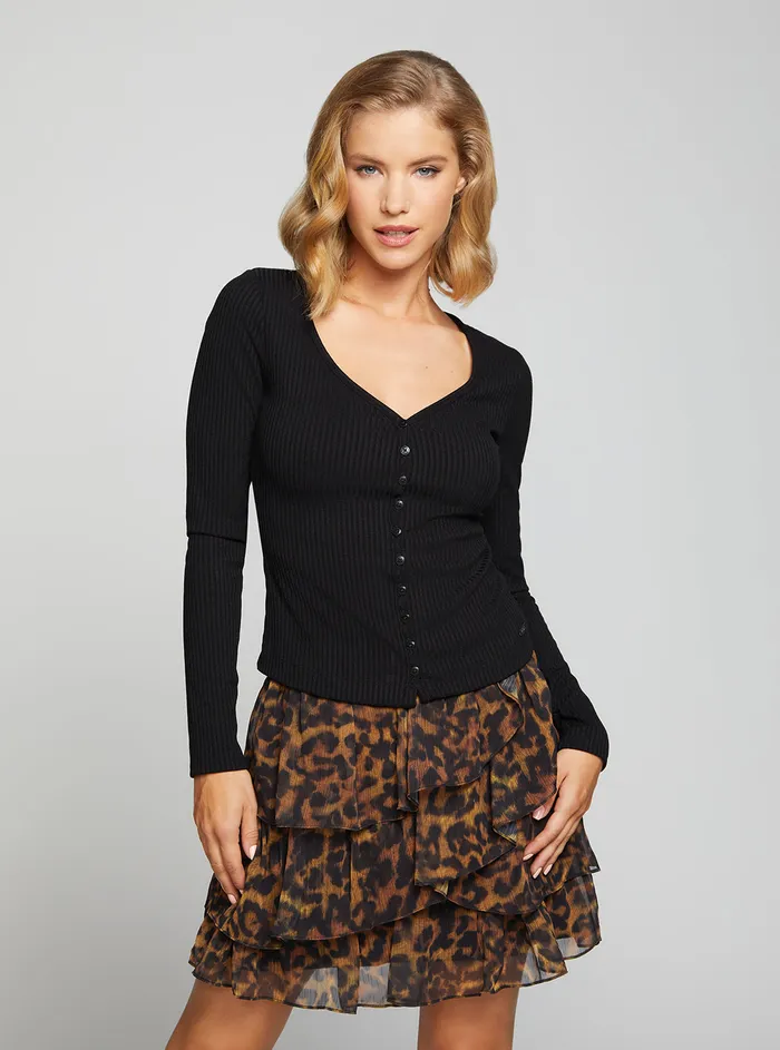Women Tees and Tanks GUESS Eco Black Raylynn Rib Henley Top