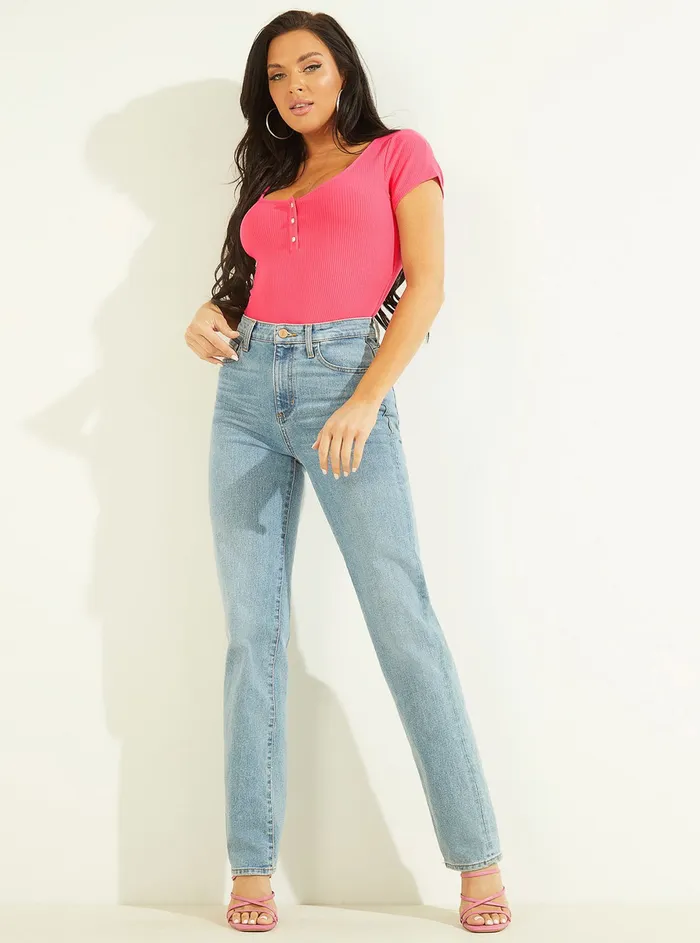 Women Tees and Tanks GUESS Eco Fuchsia Karlee Jewel Henley Tshirt Women Tees and Tanks GUESS Eco Fuchsia Karlee Jewel Henley Tshirt