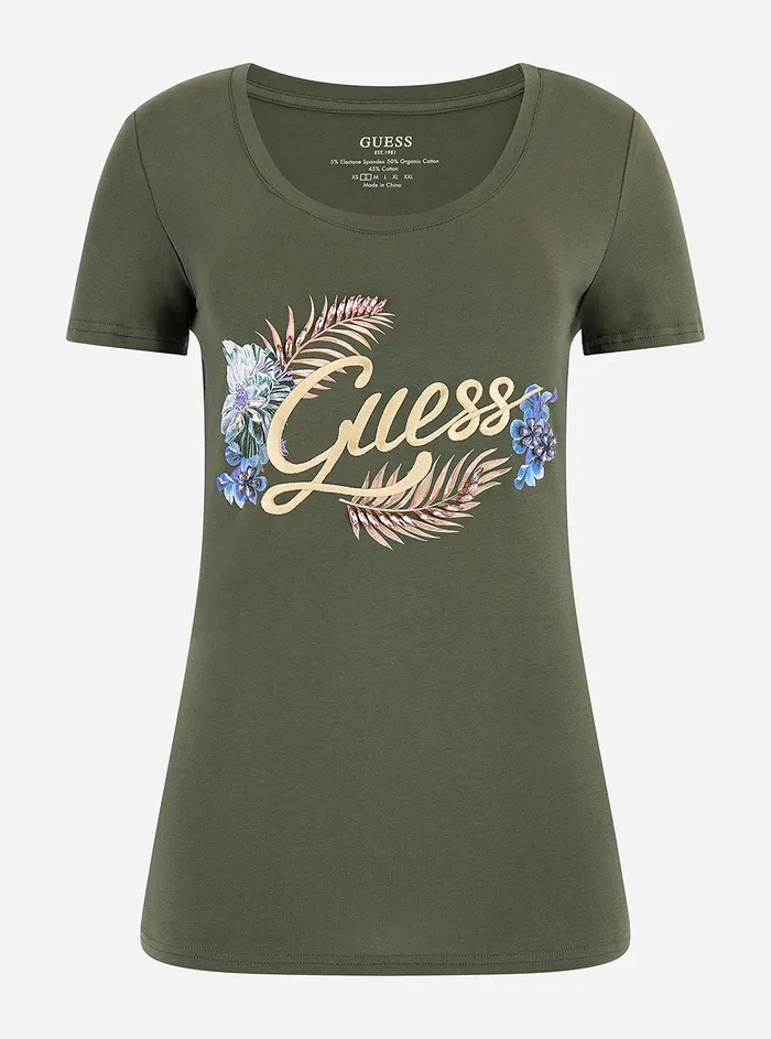 Women Tees and Tanks GUESS Eco Green Embellish Logo Tshirt Women Tees and Tanks GUESS Eco Green Embellish Logo Tshirt