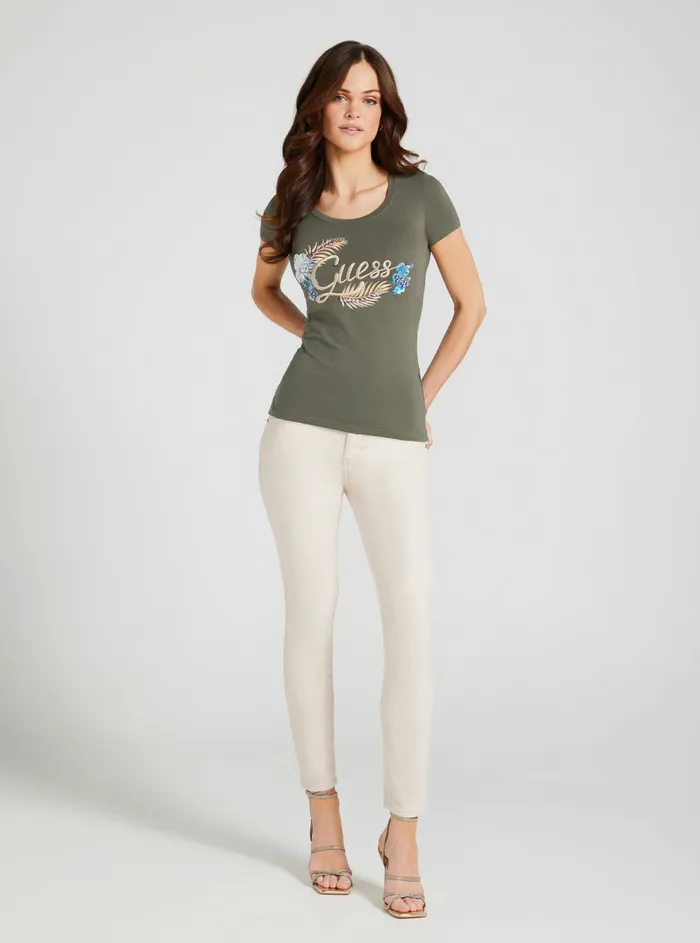 Women Tees and Tanks GUESS Eco Green Embellish Logo Tshirt Women Tees and Tanks GUESS Eco Green Embellish Logo Tshirt