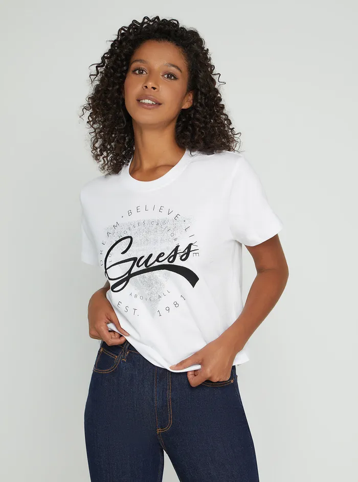 Women Tees and Tanks GUESS Eco White Rocsena Logo Tshirt