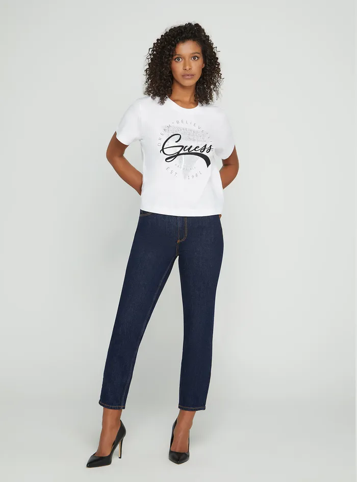 Women Tees and Tanks GUESS Eco White Rocsena Logo Tshirt