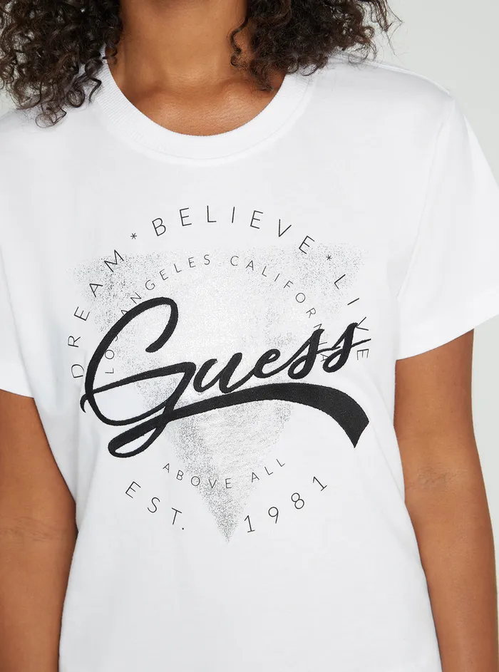 Women Tees and Tanks GUESS Eco White Rocsena Logo Tshirt