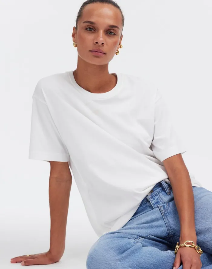 Women Tees Madewell Cotton Relaxed Oversized Tee Eyelet White