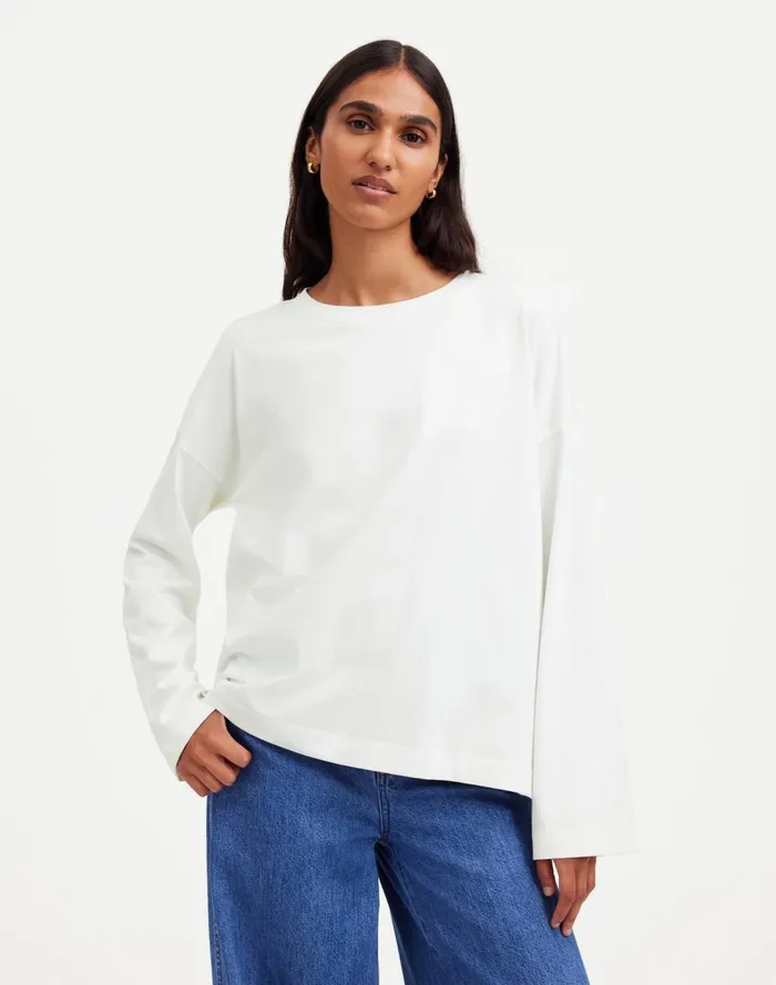 Women Tees Madewell Oversized LongSleeve Crewneck Tee Eyelet White