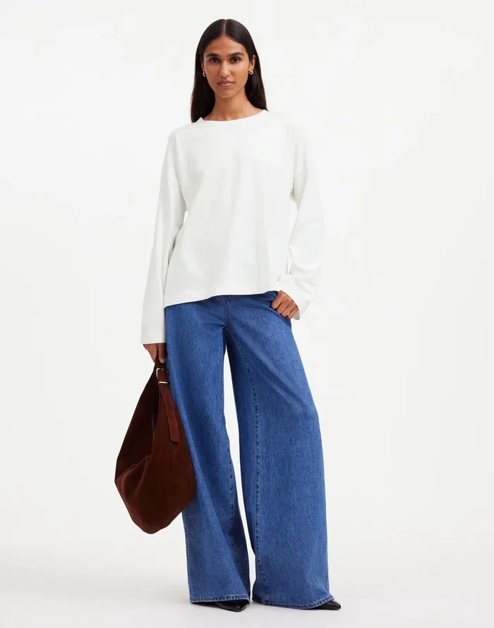 Women Tees Madewell Oversized LongSleeve Crewneck Tee Eyelet White