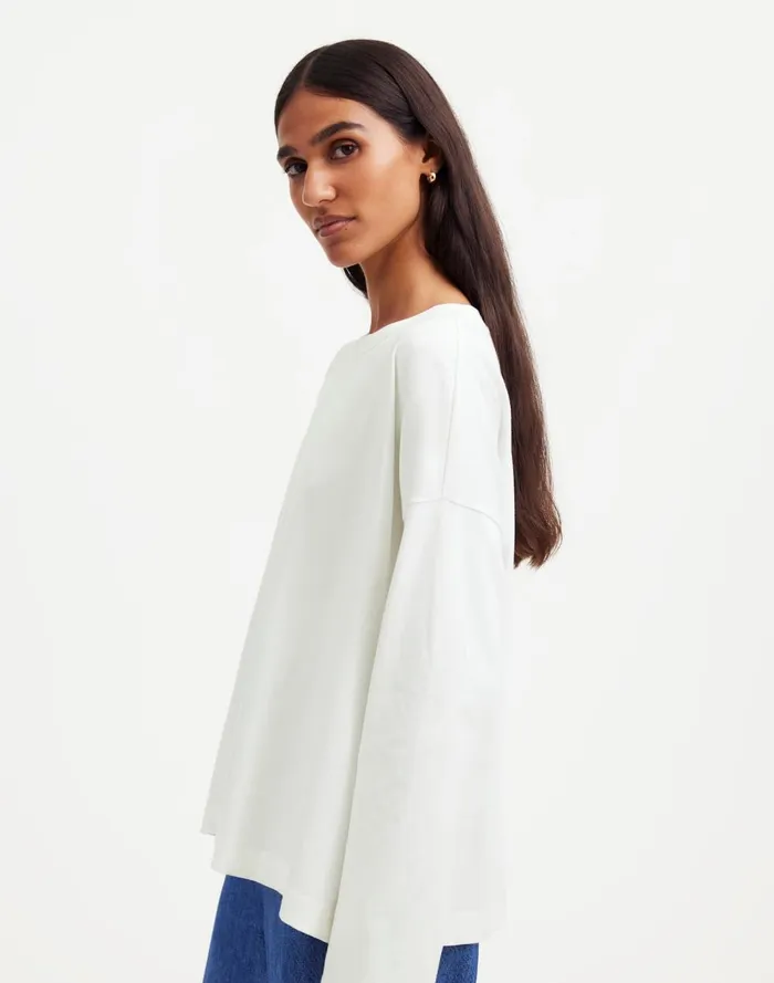 Women Tees Madewell Oversized LongSleeve Crewneck Tee Eyelet White
