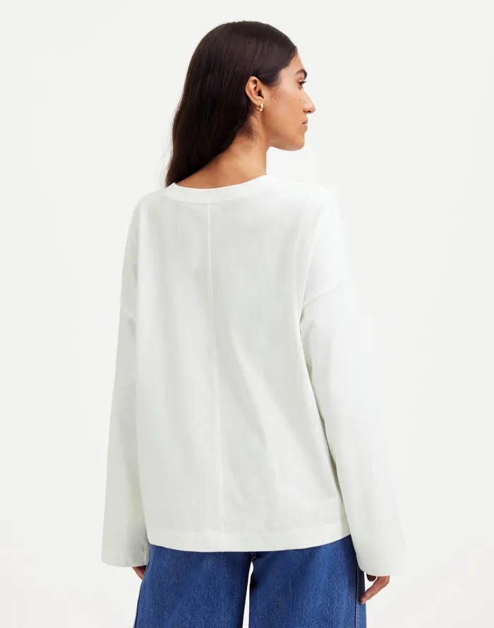 Women Tees Madewell Oversized LongSleeve Crewneck Tee Eyelet White
