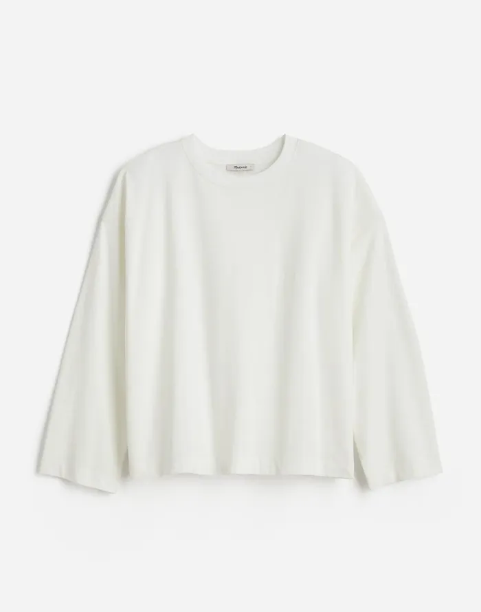 Women Tees Madewell Oversized LongSleeve Crewneck Tee Eyelet White