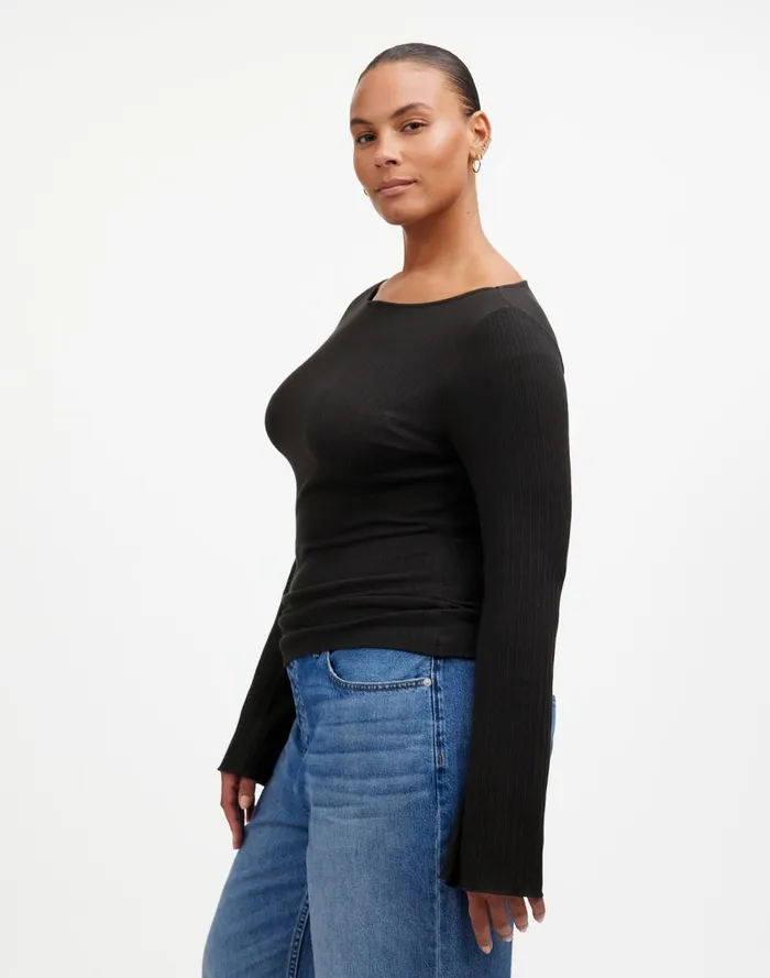 Women Tees Madewell Ribbed LongSleeve Boatneck Top Jet Black