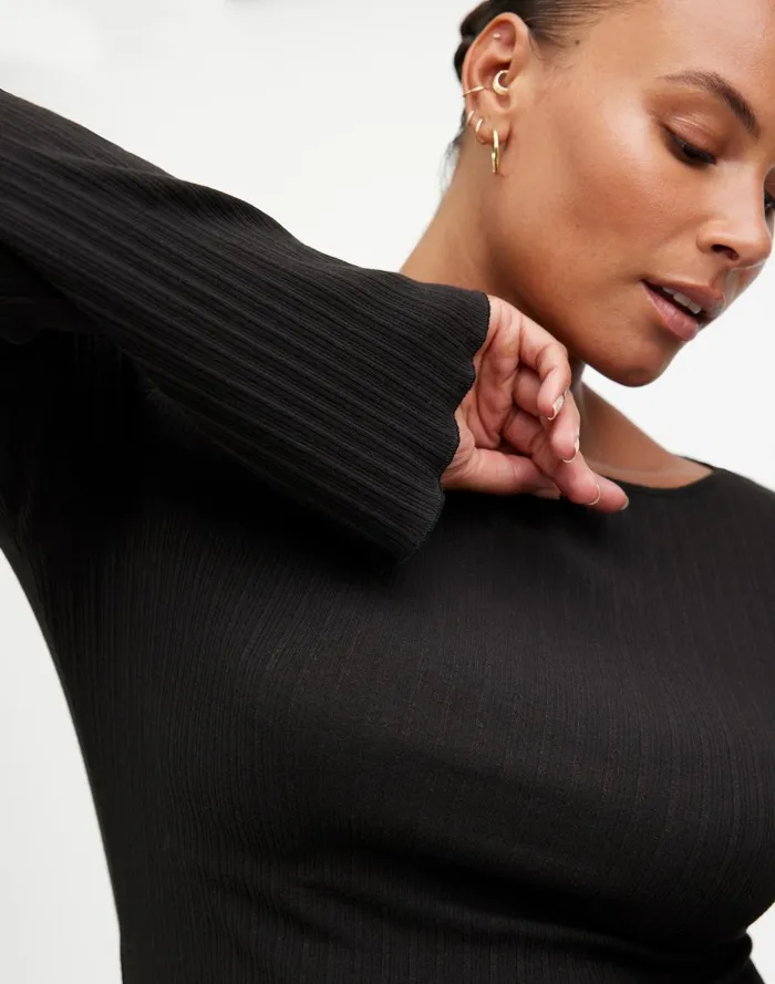 Women Tees Madewell Ribbed LongSleeve Boatneck Top Jet Black