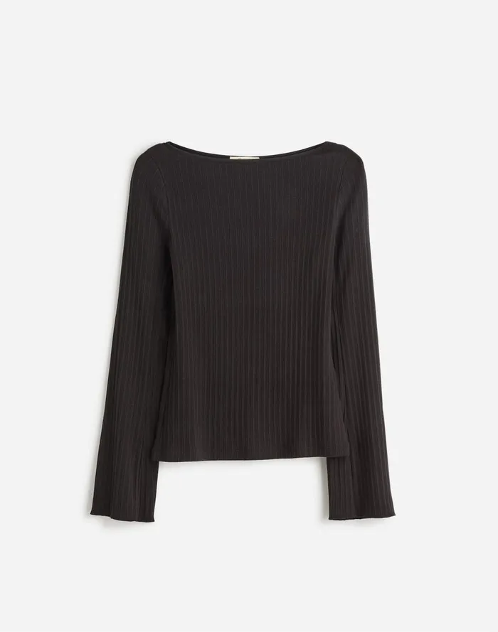 Women Tees Madewell Ribbed LongSleeve Boatneck Top Jet Black