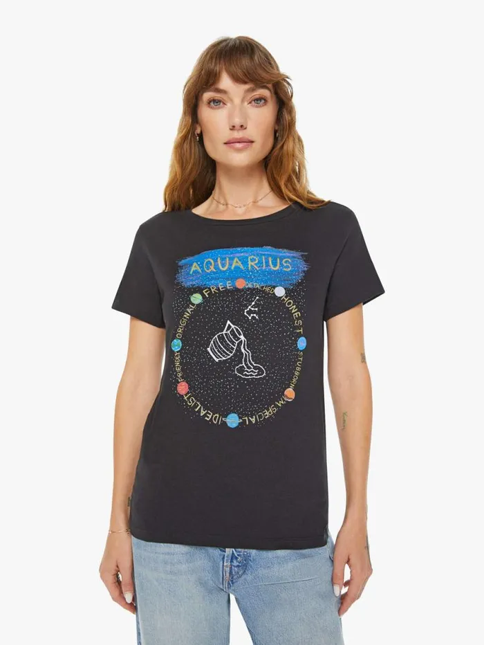 Women Tees Tanks Mother Denim Aquarius Zodiac Tee Black