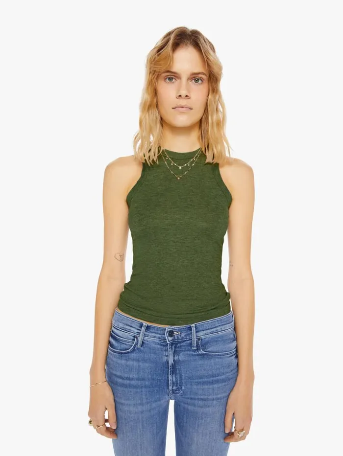 Women Tees Tanks Mother Denim Rib Racer Front Tank Artichoke Green