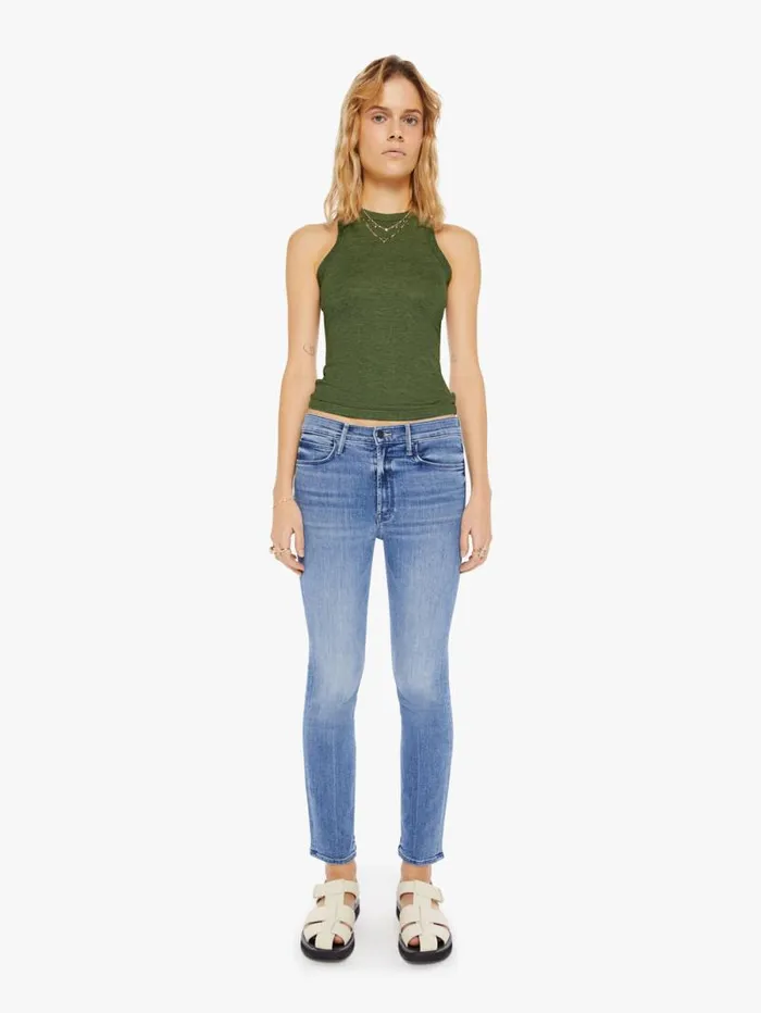 Women Tees Tanks Mother Denim Rib Racer Front Tank Artichoke Green