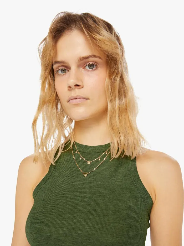 Women Tees Tanks Mother Denim Rib Racer Front Tank Artichoke Green