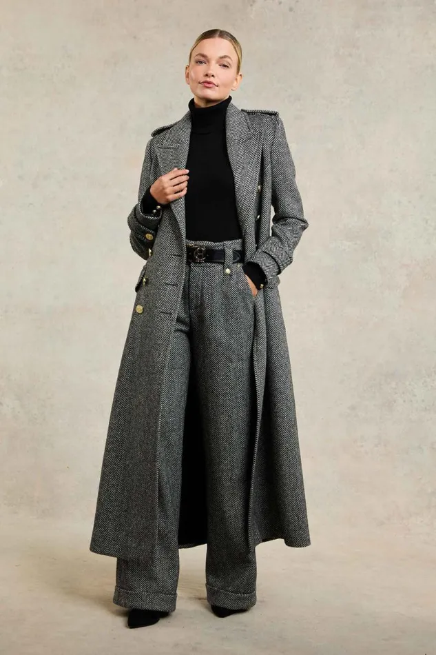Women The Great Coat Wide Tooth Black Herringbone Holland Cooper Coats