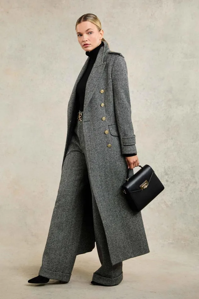 Women The Great Coat Wide Tooth Black Herringbone Holland Cooper Coats