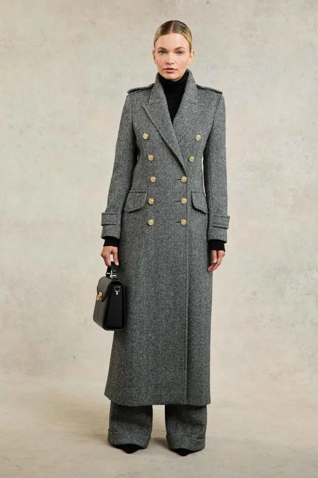 Women The Great Coat Wide Tooth Black Herringbone Holland Cooper Coats
