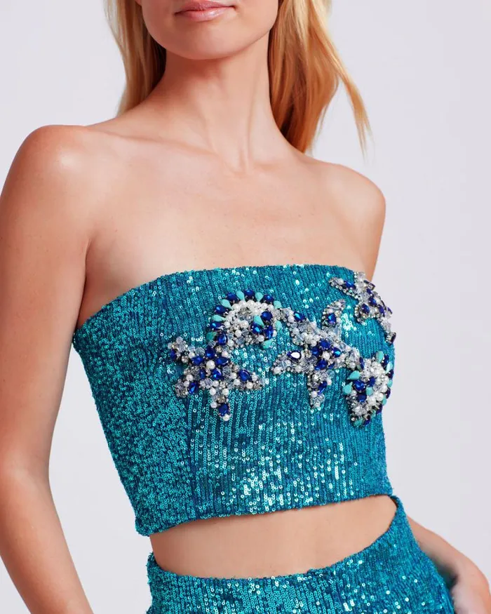 Women Tops and Bodysuits PatBO EMBROIDERED OMBRE SEQUIN TOP FINAL SALE High Tide