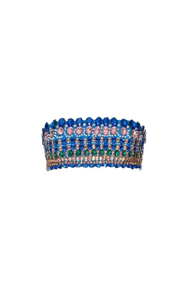 Women Tops and Bodysuits PatBO FULLY BEADED STRAPLESS TOP EXCLUSIVE FINAL SALE Blue