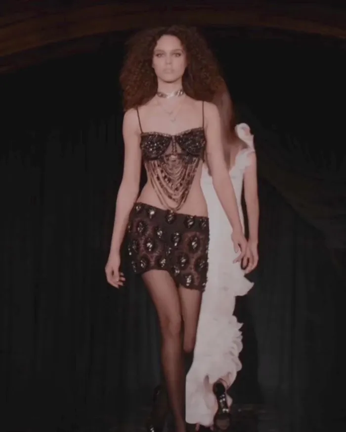 Women Tops and Bodysuits PatBO HandBeaded Bralette RUNWAY Black