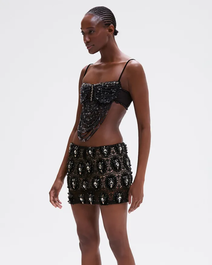 Women Tops and Bodysuits PatBO HandBeaded Bralette RUNWAY Black