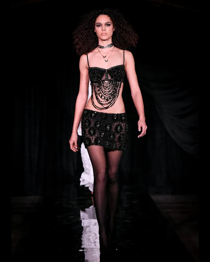 Women Tops and Bodysuits PatBO HandBeaded Bralette RUNWAY Black