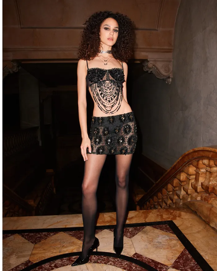 Women Tops and Bodysuits PatBO HandBeaded Bralette RUNWAY Black