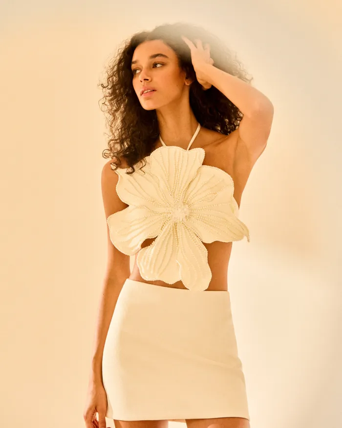 Women Tops and Bodysuits PatBO HANDBEADED FLOWER TOP White