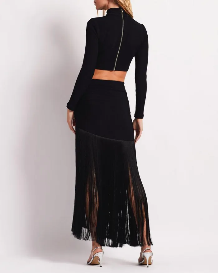 Women Tops and Bodysuits PatBO Knit Mock Neck Cropped Top FINAL SALE Black
