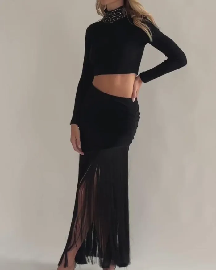 Women Tops and Bodysuits PatBO Knit Mock Neck Cropped Top FINAL SALE Black