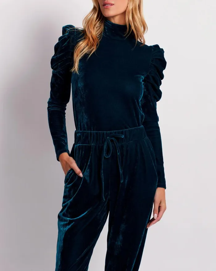 Women Tops and Bodysuits PatBO LUXE VELVET TURTLENECK FINAL SALE Azure