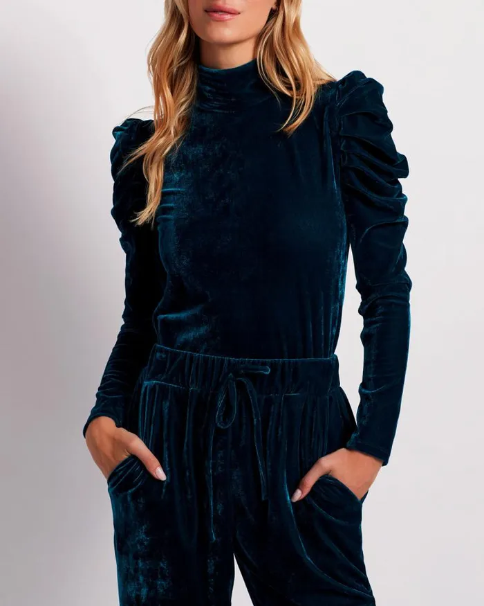 Women Tops and Bodysuits PatBO LUXE VELVET TURTLENECK FINAL SALE Azure