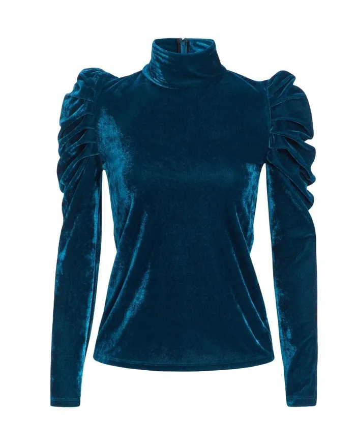 Women Tops and Bodysuits PatBO LUXE VELVET TURTLENECK FINAL SALE Azure