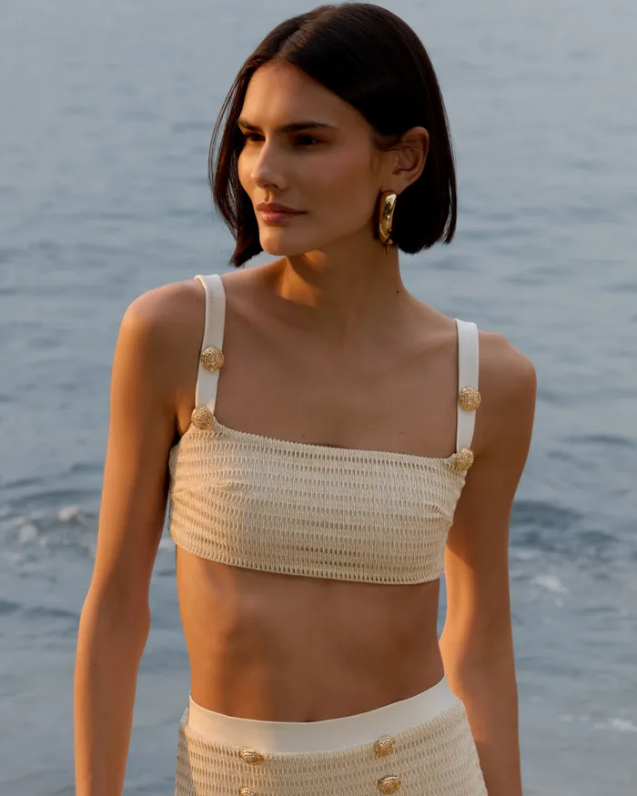 Women Tops and Bodysuits PatBO METALLIC KNIT TOP Off White